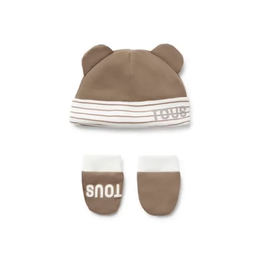 TOUS Baby hat and mittens set in Classic beige Online