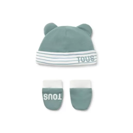 TOUS Baby hat and mittens set in Classic green New