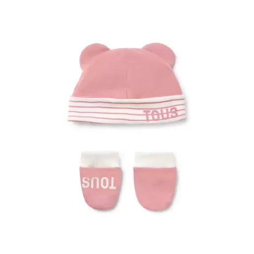 TOUS Baby hat and mittens set in Classic pink Sale