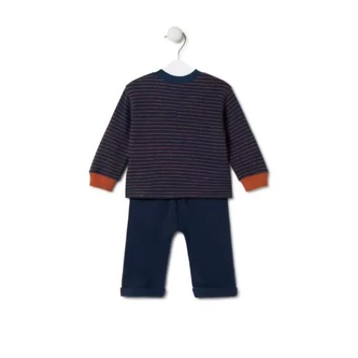 TOUS Boys plain and striped outfit in Black navy blue Outlet