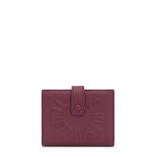 TOUS Burgundy leather Flap Card wallet Miranda Czerwień Cheap