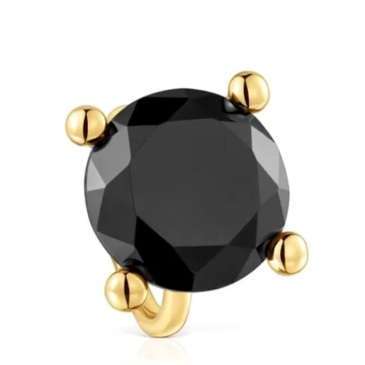 TOUS Duży pierścionek ze srebra pokrytego 18-karatowym złotem, z onyksem Color Black SrebroVermeil Outlet