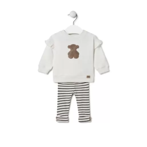 TOUS Girl's outfit made from plain and striped fabrics in Black ecru Discount