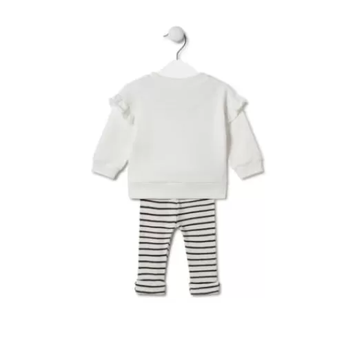 TOUS Girl's outfit made from plain and striped fabrics in Black ecru Discount