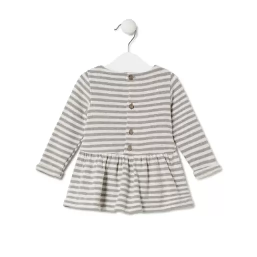 TOUS Girls striped dress with bear in Grey ecru Outlet