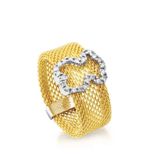 TOUS Gold Icon Mesh Ring in Gold with Diamonds Shop