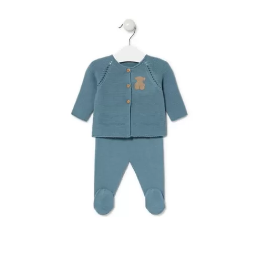 TOUS Knitted baby outfit in Tricot blue Store