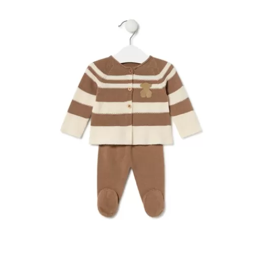 TOUS Knitted baby set in Tricot stripy beige Outlet