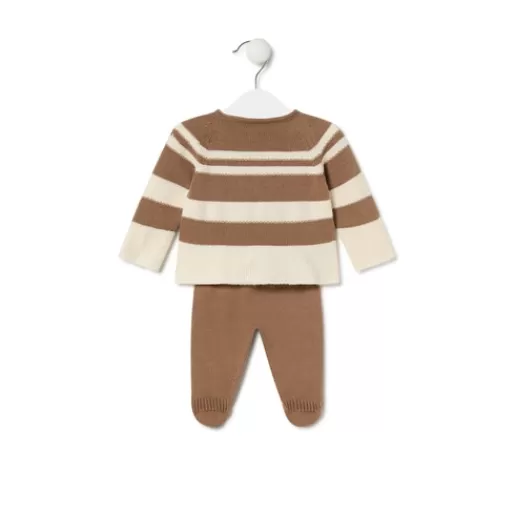 TOUS Knitted baby set in Tricot stripy beige Outlet