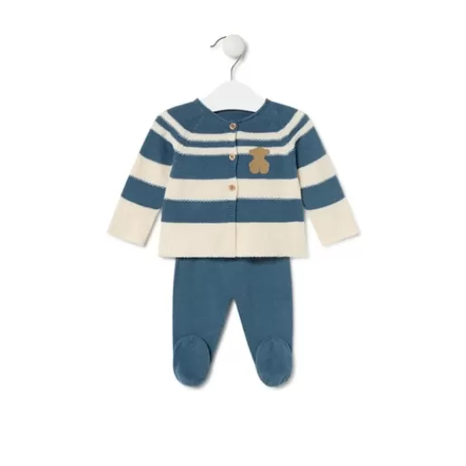 TOUS Knitted baby set in Tricot stripy blue Best