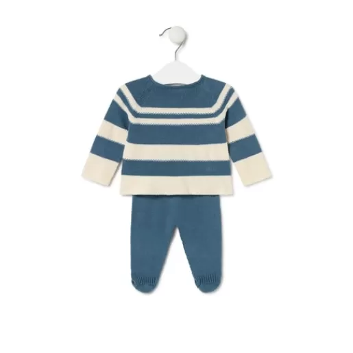 TOUS Knitted baby set in Tricot stripy blue Best