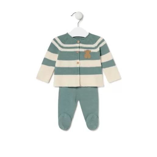 TOUS Knitted baby set in Tricot stripy green Cheap