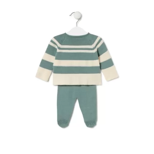 TOUS Knitted baby set in Tricot stripy green Cheap