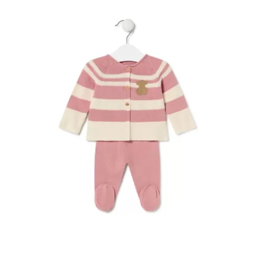 TOUS Knitted baby set in Tricot stripy pink Sale