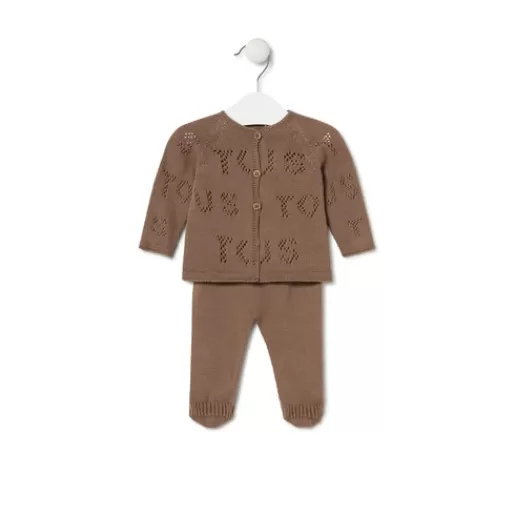 TOUS Knitted baby set in Tricot logo beige Store