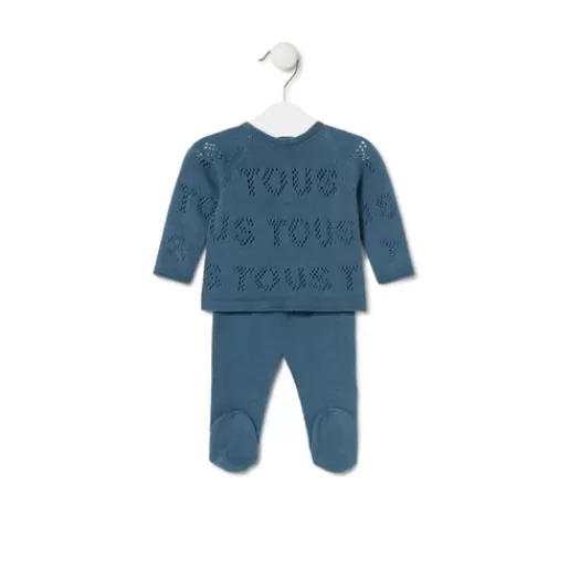 TOUS Knitted baby set in Tricot logo blue Sale