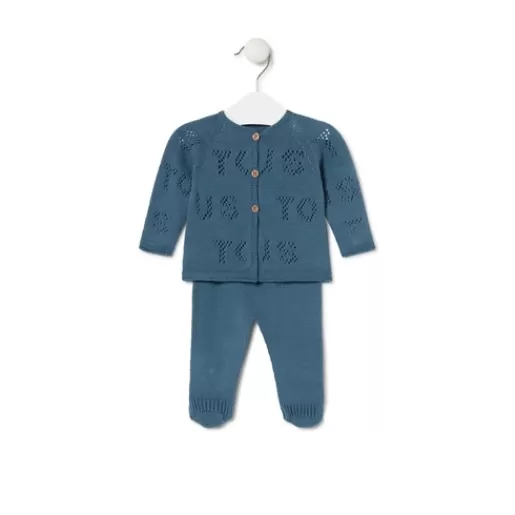 TOUS Knitted baby set in Tricot logo blue Sale