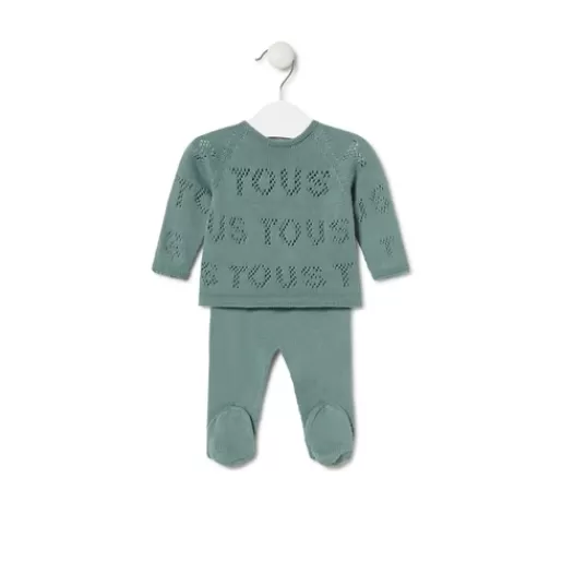 TOUS Knitted baby set in Tricot logo green Flash Sale