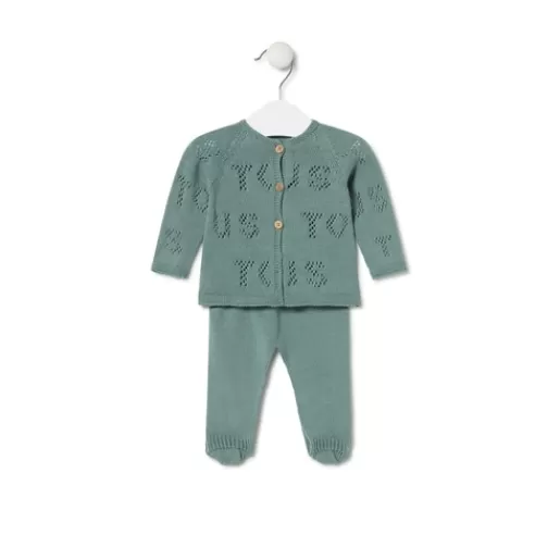 TOUS Knitted baby set in Tricot logo green Flash Sale