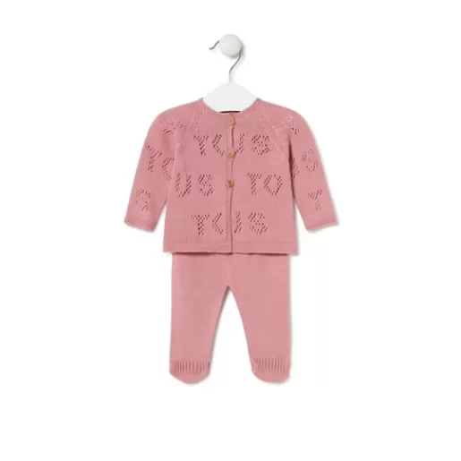 TOUS Knitted baby set in Tricot logo pink Cheap