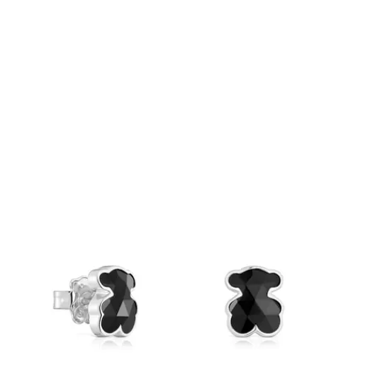 TOUS Kolczyki 10 mm ze srebra z misiem z onyksu Icon Color Discount