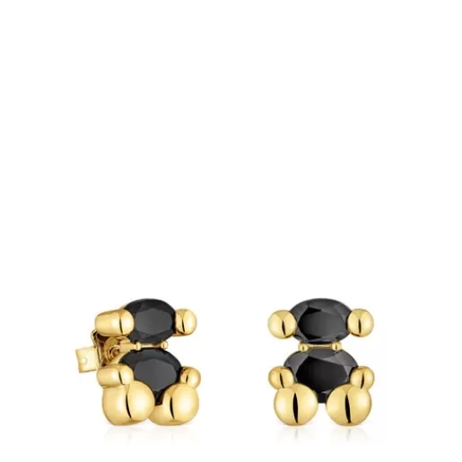 TOUS Kolczyki Color Bear 14 mm ze srebra pokrytego 18-karatowym złotem z misiem z onyksu SrebroVermeil Discount