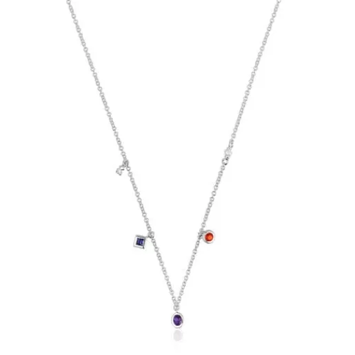 TOUS Krótki naszyjnik Basic Colors ze srebra z kamieniami szlachetnymi i perła hodowaną Flash Sale