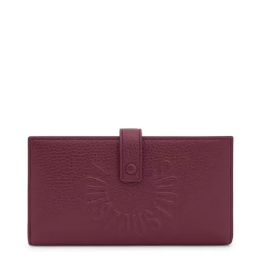 TOUS Large burgundy leather Flap wallet Miranda Czerwień Outlet