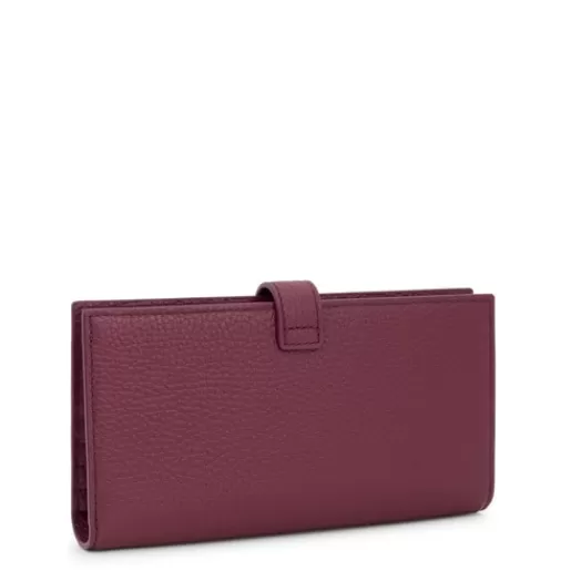 TOUS Large burgundy leather Flap wallet Miranda Czerwień Outlet