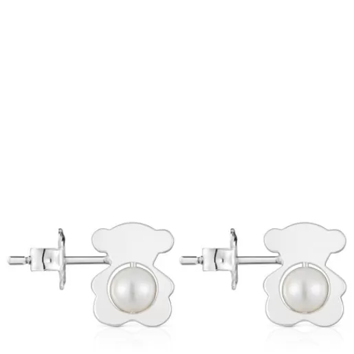 TOUS Małe kolczyki ze srebra w kształcie misia, z perłami hodowlanymi 12 mm I-Bear Srebro Discount