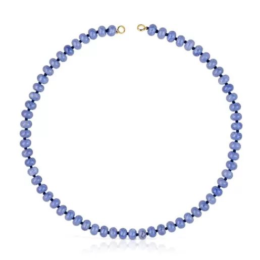 TOUS Naszyjnik choker ze srebra pokrytego 18-karatowym złotem, z niebieskim kwarcytem Hold Oval SrebroVermeil Best