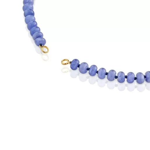 TOUS Naszyjnik choker ze srebra pokrytego 18-karatowym złotem, z niebieskim kwarcytem Hold Oval SrebroVermeil Best