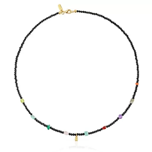 TOUS Naszyjnik choker ze srebra pokrytego 18-karatowym złotem, z onyksem i kamieniami szlachetnymi Bold Bear Discount