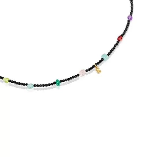 TOUS Naszyjnik choker ze srebra pokrytego 18-karatowym złotem, z onyksem i kamieniami szlachetnymi Bold Bear Discount
