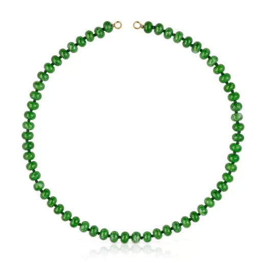 TOUS Naszyjnik choker ze srebra pokrytego 18-karatowym złotem, z zielonym kwarcytem Hold Oval SrebroVermeil Store