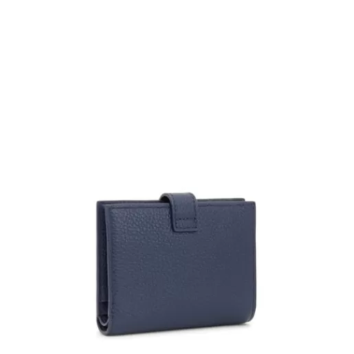 TOUS Navy blue leather Flap Card wallet Miranda Niebieski Store