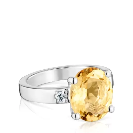 TOUS Pierścionek Basic Colors ze srebra z diamentami i cytrynem Srebro Store
