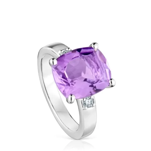 TOUS Pierścionek Basic Colors ze srebra z diamentem i ametystem Srebro Online