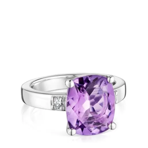 TOUS Pierścionek Basic Colors ze srebra z diamentem i ametystem Srebro Online