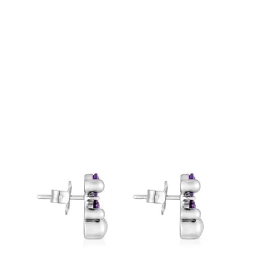 TOUS Srebrne kolczyki Color Bear LGG 13 mm z motywem misia z laboratoryjnie hodowanym szafirem liliowego koloru Srebro Best Sale