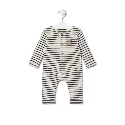 TOUS Striped baby playsuit in Black Ecru Best Sale