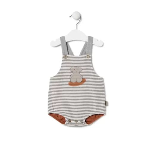 TOUS Stripy baby romper with bears in Grey ecru Hot