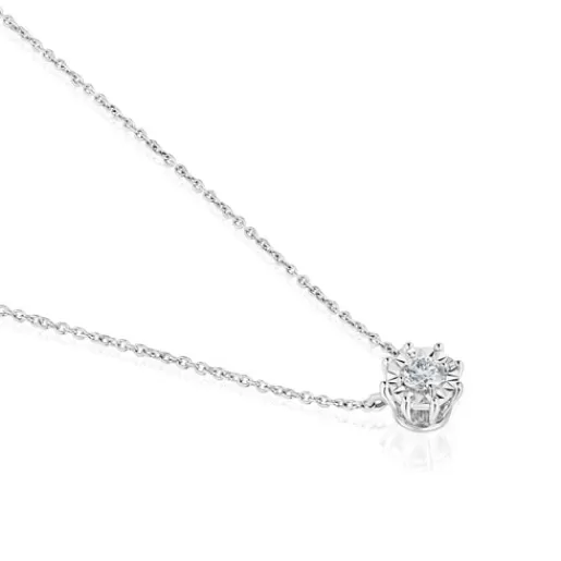 TOUS Les Classiques - Naszyjnik z białego złota z małą diamentową rozetą Best Sale