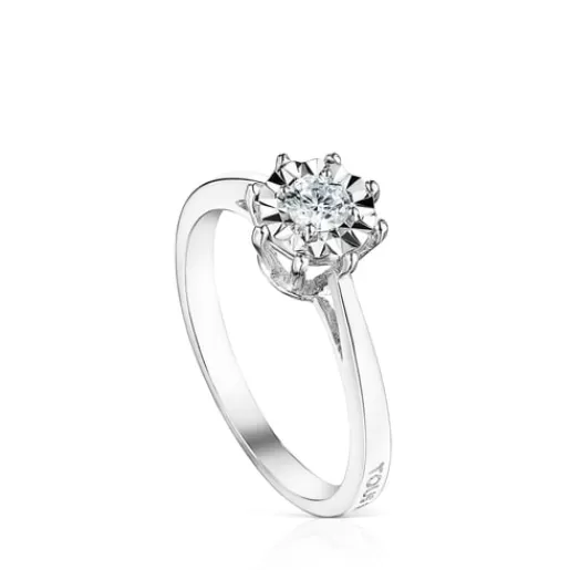 TOUS Les Classiques - Pierścionek z białego złota z dużą diamentową rozetą Discount
