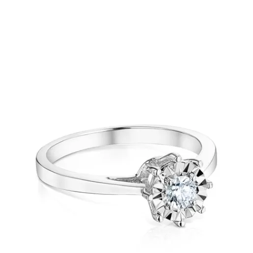 TOUS Les Classiques - Pierścionek z białego złota z dużą diamentową rozetą Discount