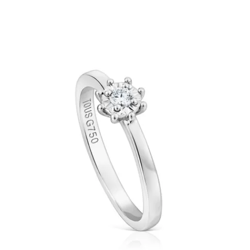 TOUS Les Classiques - Pierścionek z białego złota z małą diamentową rozetą Discount