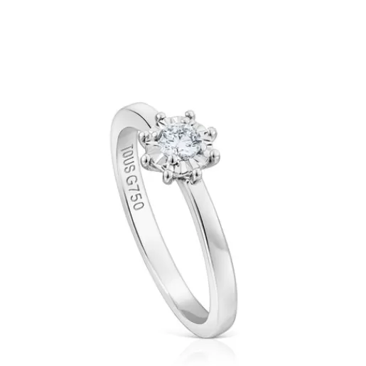 TOUS Les Classiques - Pierścionek z białego złota z małą diamentową rozetą Flash Sale