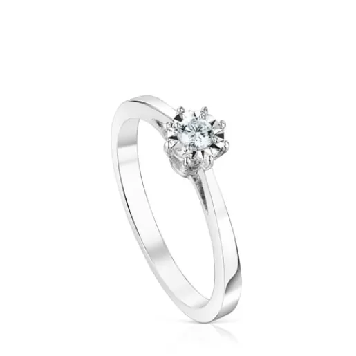 TOUS Les Classiques - Pierścionek z białego złota z małą diamentową rozetą Cheap