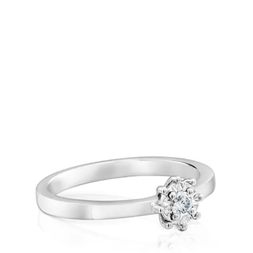 TOUS Les Classiques - Pierścionek z białego złota z małą diamentową rozetą Discount