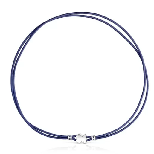 TOUS Sweet Dolls - Elastyczny choker w kolorze niebieskim z motywem misia ze srebra Srebro Shop